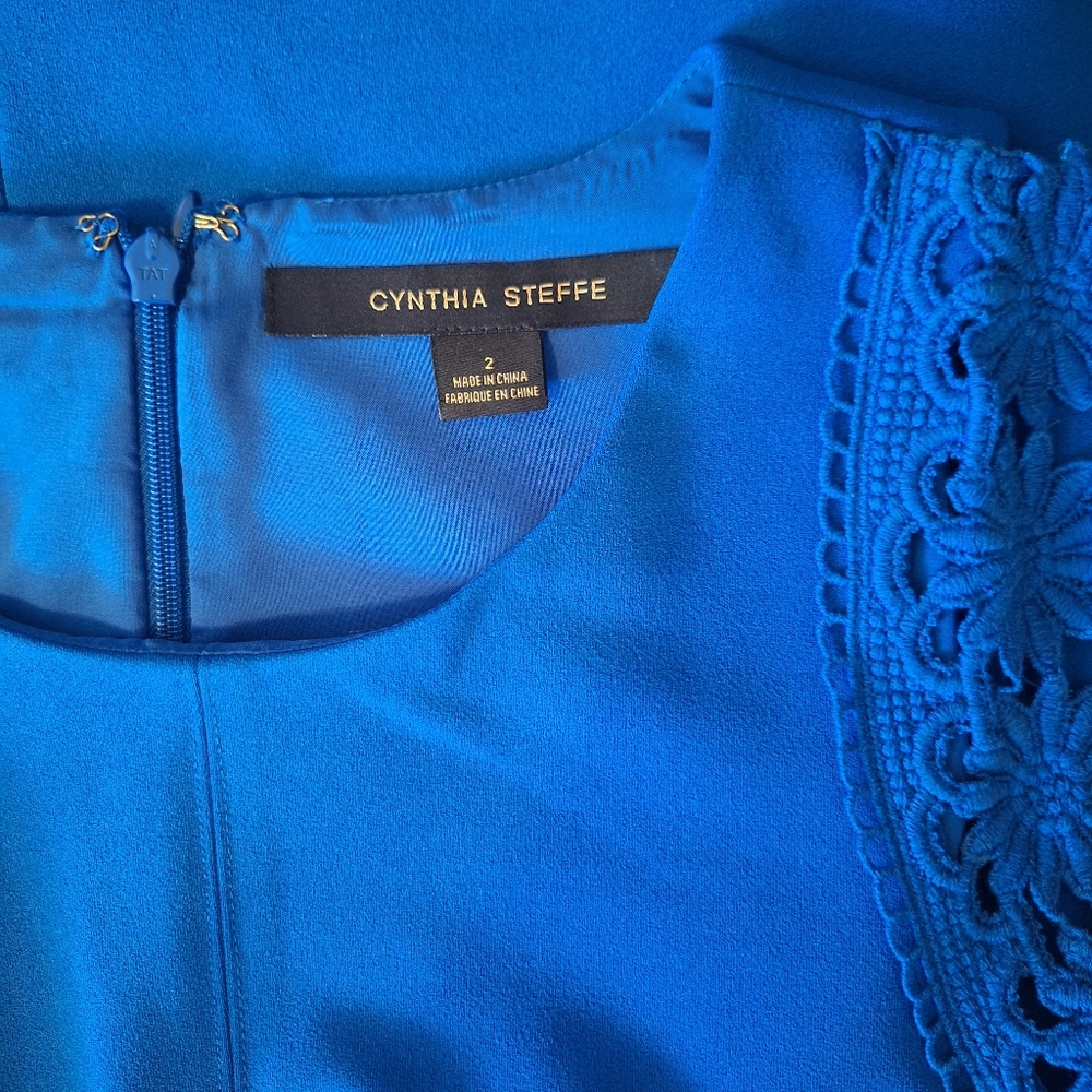 Cynthia Steffe blue leave stretch dress sz 2 *C - Picture 4 of 8